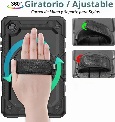 Vista 2 de Funda para Samsung Galaxy Tab A7 Lite 2021 8.7'' SM-T220/T225/T227 con Protector de Pantalla Soporte para Lápiz [Correa de Mano Giratoria 360]