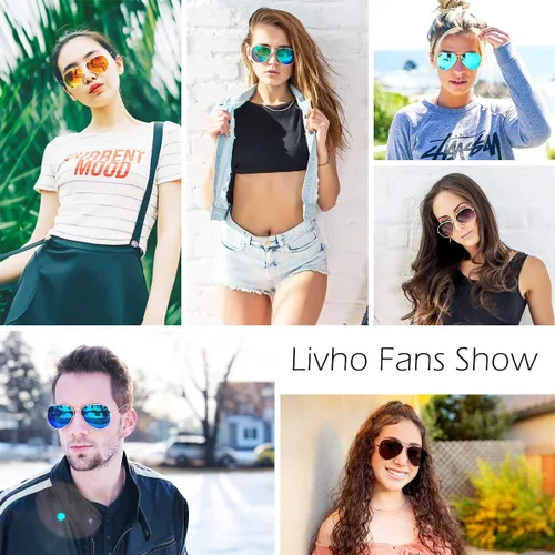 Vista 6 de Livhò Sunglasses for Men Women Aviator Polarized Metal Mirror UV 400 Lens Protection