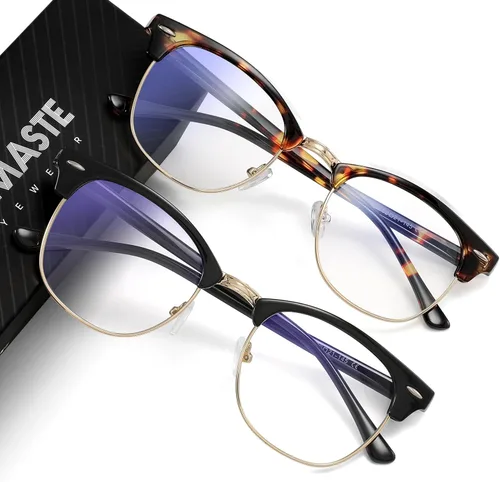 Vista 14 de Blue Light Blocking Glasses Anti Eyestrain Computer Gaming Glasses Vintage Half Frame UV Clear Lens for Women Men