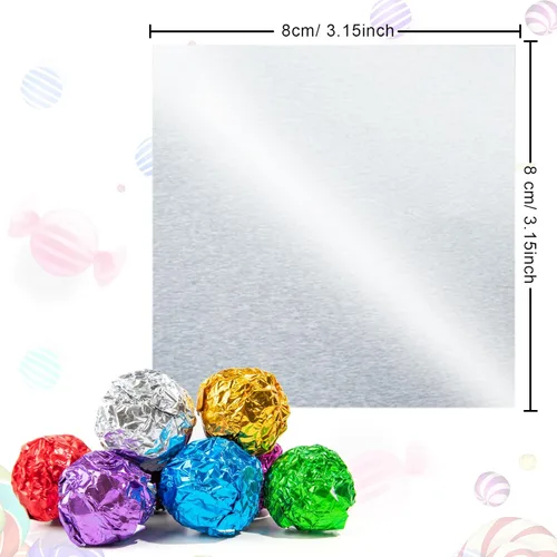 Vista 6 de Envolturas de caramelo de papel de aluminio – Papel de regalo de chocolate, 300 piezas, envoltorio de barra de chocolate casera, embalaje de plateado