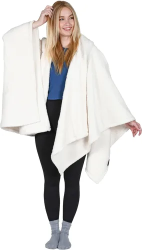 Vista 6 de Catalonia Capa tipo poncho para mujer, capa de sherpa, manta con capucha cómoda, idea de regalo para mamá y niñas adolescentes