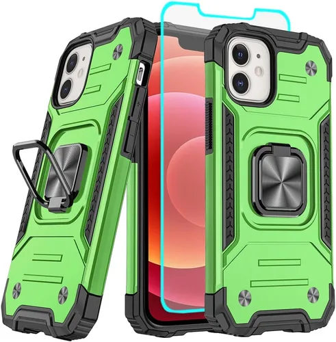 Vista 6 de HNHYGETE Funda para iPhone 12 / iPhone 12 Pro con protector de pantalla: [grado militar de 20 pies probada en caídas] anillo a prueba de golpes