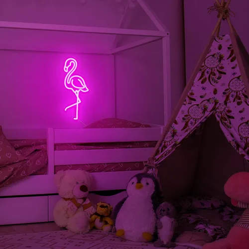 Vista 4 de ROCEEI Letrero de neón LED de flamenco tropical, luces de neón alimentadas por USB, letrero de arte de pared para decoración de Navidad, habitación