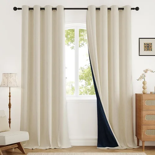 Vista 18 de Rinwoc Cortinas opacas gruesas y suaves, juego de 2 paneles para dormitorios pequeños/habitaciones de niños, con textura de lino y bloqueo de luz