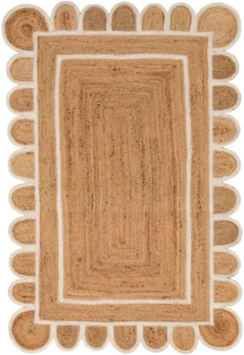 Vista 2 de Alfombra de yute bohemia con patrón de escalope de SVI (Negro, 2 x 3 pies)