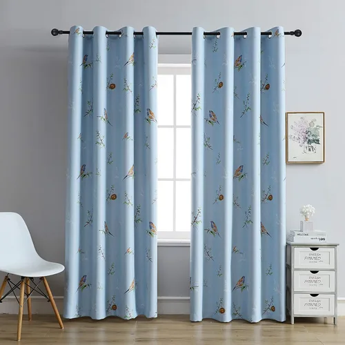 Vista 2 de SUOUO - Cortinas opacas de doble cara con estampado de pájaros de 84 pulgadas, 2 paneles, cortinas rústicas de granja vintage para ventana