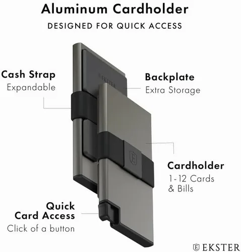 Vista 2 de Ekster Tarjetero de aluminio Cartera minimalista delgada de 02 pulgadas con placa trasera expandible Capa de bloqueo RFID para protección de datos