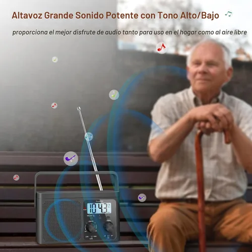 Vista 3 de DreamSky Radio AM FM Portátil - Radio de Onda Corta a Batería o Enchufe de Pared para Casa al Aire Libre, Fuerte Recepción, Dial Grande Fácil