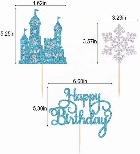Vista 3 de Frozen Castle - Decoración para tartas de cumpleaños, 3 piezas con temática de invierno del país de las maravillas Frozen Castle Themed Baby