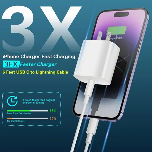Vista 4 de Cargador de iPhone de carga rápida, [certificado Apple MFi] Apple Chargers iPhone Super Quick 2Pack de 6 pies tipo C a Lightning cable USB C