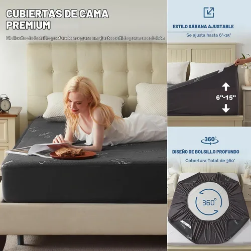 Vista 4 de BEDLORE Protector de Colchón Impermeable Tamaño Twin de Viscosa Derivada de Bambú, Funda de Colchón Suave Ajustable con Bolsillo Profundo de 6"-15