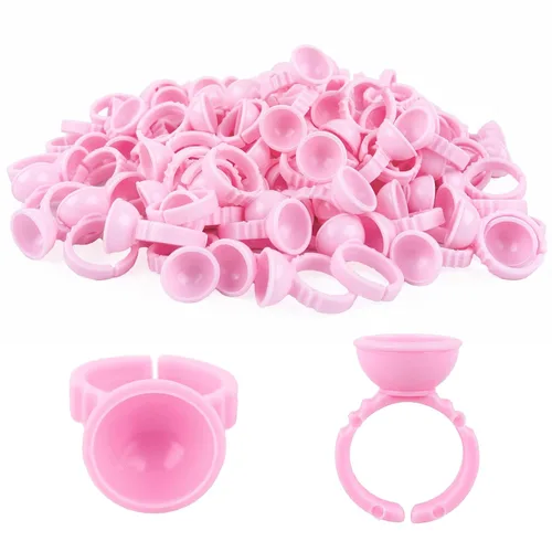 Vista 10 de G2PLUS Soportes de pegamento para pestañas postizas, 100 PCS bandejas desechables para pestañas, paleta de pegamento de plástico rosa