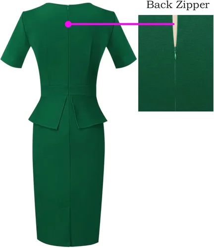 Vista 4 de VFSHOW Vestido de tubo plisado para mujer cuello redondo peplum para el trabajo la oficina negocios