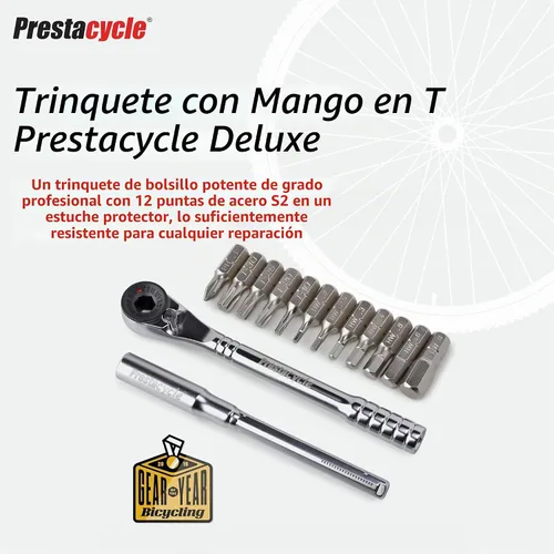 Vista 2 de Juego de herramientas con mango en T de Prestacycle Pro, trinquete de mango en T resistente de 60 Nm con juego de 12 piezas de hexágono de 1/4