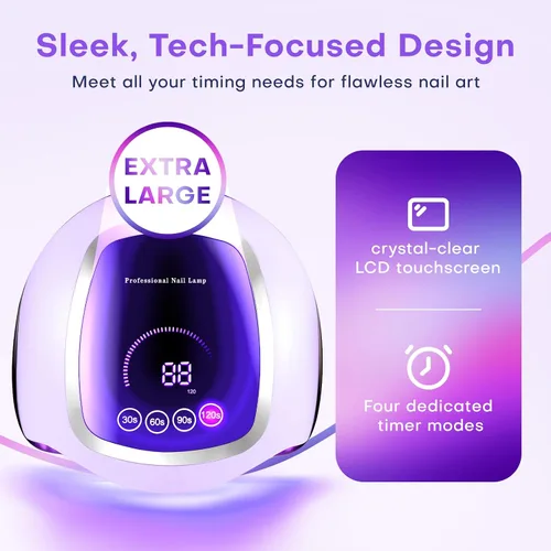 Vista 2 de Gugusure Lámpara de uñas LED UV, secador de uñas mejorado de 180 W para esmalte de gel con pantalla LCD, sensor automático y 4 ajustes