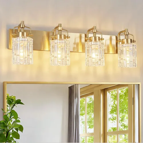 Vista 13 de Luz de Tocador de Baño de 2 Luces Moderna con Soporte de Vidrio de Cristal Luz de Baño Negra Accesorios de Iluminación de Tocador de Cristal