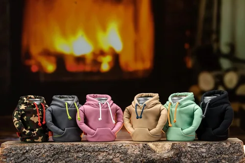 Vista 5 de Puffin - La chaqueta con capucha para bebidas, enfriador de latas aislante, negropeltre