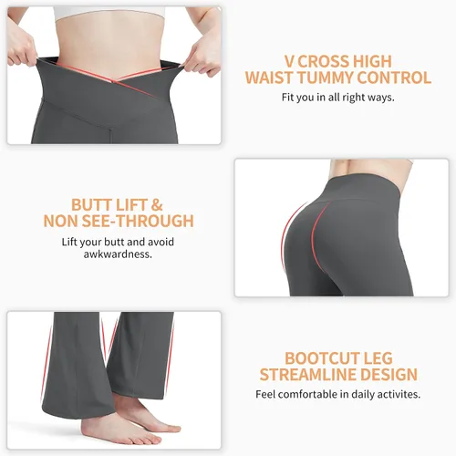 Vista 4 de Cheerace Pantalones de yoga casuales para mujer, con cintura alta, cruzados, acampanados, para entrenamiento