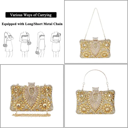 Vista 6 de COAIMANEY Bolso de mano de lentejuelas brillantes con diamantes de imitación para mujer, bolso de mano de noche, bolso de hombro para boda, fiesta