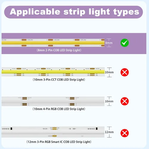 Vista 5 de MIWISE Kit de conectores de 0.315 in para tira LED COB de 2 pines, 10 conectores en forma de L, conectores de extensión sin soldadura para tiras