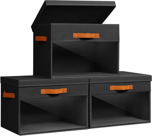 Vista 8 de Homsorout Cajas Grandes de Almacenamiento con Tapas - Paquete de 3 Organizadores Plegables Decorativos con Ventanas Transparentes y Asas