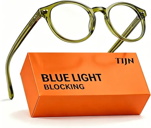 Vista 16 de TIJN Blue Light Blocking Glasses Men Women,Vintage Round Frame Eyeglasses Flexible Lightweight Frames,Red Orange Clear Lens for Computer Gaming
