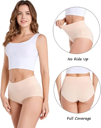 Vista 2 de HAVVIS - Ropa interior de cintura alta y de algodón para mujer, que disimula la barriga, jacquard con rosas, paquete múltiple