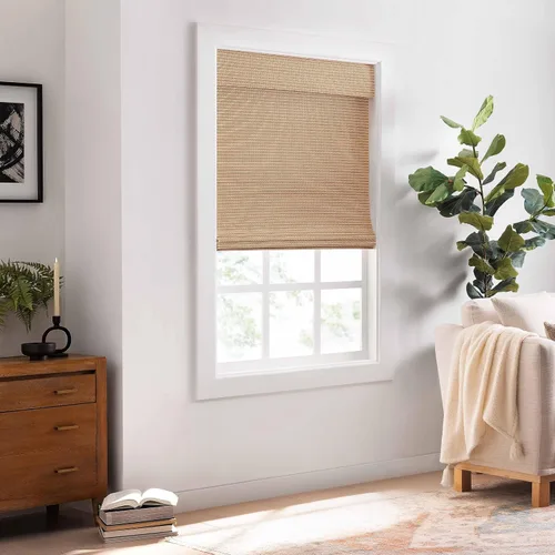 Vista 4 de ECLIPSE Persianas romanas de bambú para ventanas de 23 pulgadas de ancho x 72 pulgadas de largo, persianas sin cordones con filtro de luz