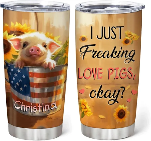 Vista 16 de Hyturtle Regalos personalizados para los amantes de los cerdos – Pigs Are My Spirit Animal vaso de acero inoxidable con nombre personalizado de 20