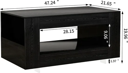 Vista 2 de Mesa de centro de grano de madera con estante abierto, mesa de cóctel moderna de alto brillo para sala de estar, dormitorio, oficina