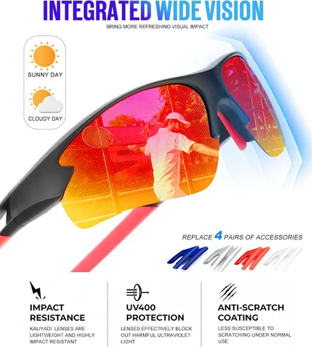 Vista 3 de KALIYADI Gafas de sol deportivas para hombres, gafas de sol polarizadas para hombres, mujeres, jóvenes, béisbol, softbol con protección UV