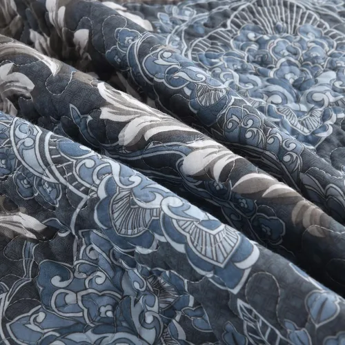 Vista 11 de Juego de edredón 100% algodón tamaño Queen de 3 piezas, edredón floral de damasco con 2 fundas, colcha acolchada floral vintage, ropa de cama ligera