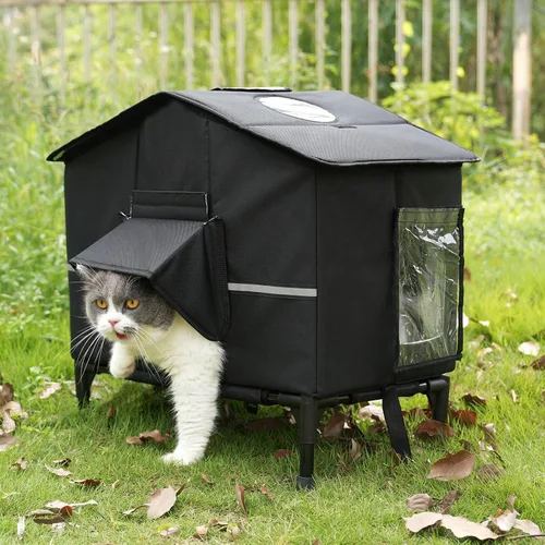 Vista 8 de Veehoo - Casa para gatos climatizada para exteriores, resistente a la intemperie, con aislamiento exterior