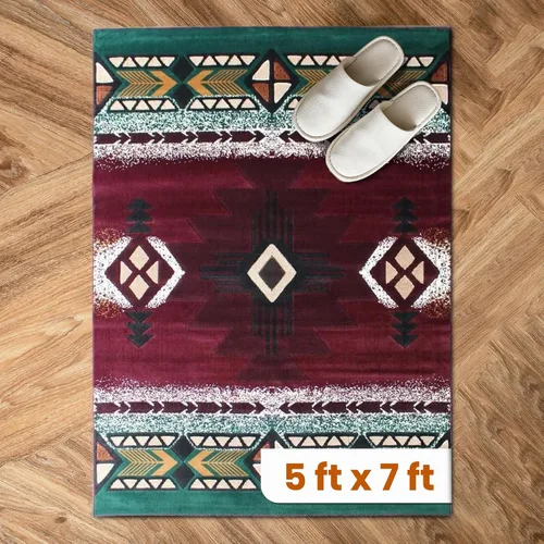 Vista 8 de YHSF South West - alfombra estilo nativo americano del suroeste C318 - fácil de limpiar, gruesa, suave, duradera, alfombra inspirada en tribus