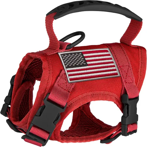 Vista 10 de Chaleco táctico de nailon ajustable para perro, cómodo chaleco acolchado de malla con hebilla de liberación rápida y mango de goma para perros