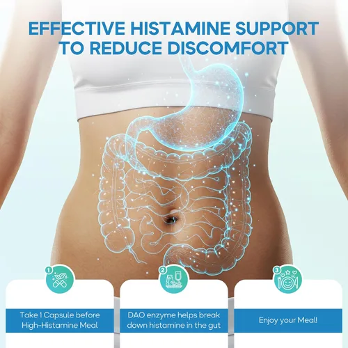 Vista 6 de DAO Supplements Bloqueador de Histamina – Fórmula Avanzada de Enzima DAO y Vitamina C para Digestión de Histamina y Soporte de Intolerancia