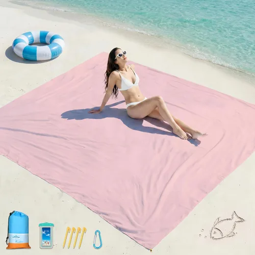Vista 32 de Famstar Manta de playa de gran tamaño extra grande 78 x 81 pulgadas/10 x 9 pies, manta de playa impermeable a prueba de arena para 2-8 adultos