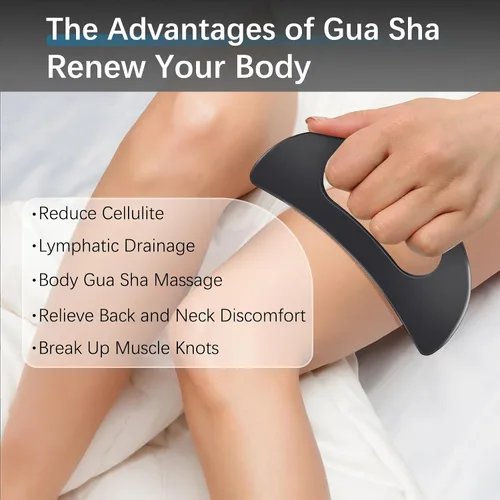 Vista 5 de Herramienta corporal Gua Sha con mango (acero inoxidable), herramientas raspadoras de masaje muscular, herramienta de drenaje linfático corporal