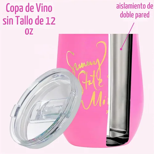 Vista 2 de Lilly Pulitzer Vaso aislado de 12 onzas con tapa, copa de vino de viaje de acero inoxidable rosa, taza de metal de doble pared, Sunny State of Mind