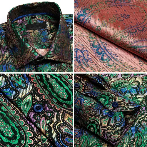 Vista 3 de Dubulle Camisa de vestir para hombre camisas de manga larga de cachemira floral para hombre camisas casuales con botones traje formal de boda