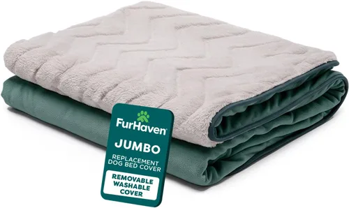 Vista 39 de Furhaven Funda de repuesto para cama de perro, estilo sofá, de pelo sintético y terciopelo, color salvia oscura, talla M