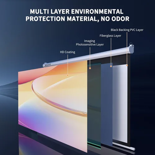 Vista 2 de WASJOYE Pantalla de proyector de 84 pulgadas manual desplegable – Pantalla de proyección retráctil HD 16:9 con bloqueo automático – Pantalla