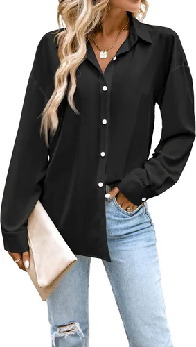 Vista 7 de Camisas con botones para mujer, blusa de manga larga con cuello, blusa casual de negocios