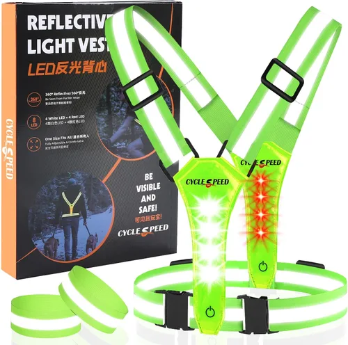 Vista 10 de Chaleco reflectante LED para correr, chaleco iluminado para caminar por la noche, alta visibilidad, recargable por USB, luces de correr ajustables