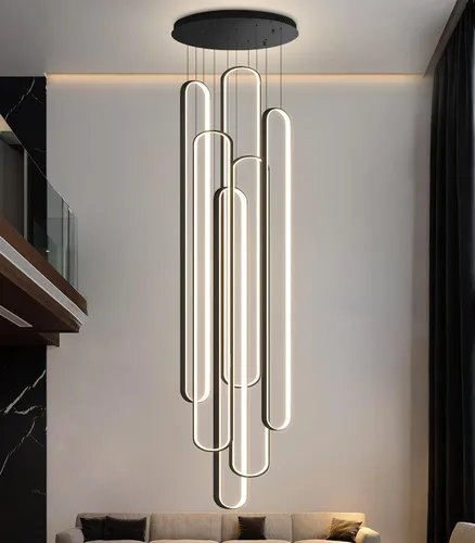 Vista 29 de Lámpara de Araña de Anillo Moderna LED Regulable Luz de Techo para Isla de Cocina Sala de Estar Escaleras Comedor Negro