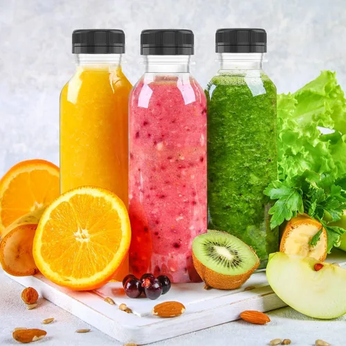 Vista 6 de HNXAZG 3 botellas de jugo de plástico de 33 onzas con tapas de manipulación