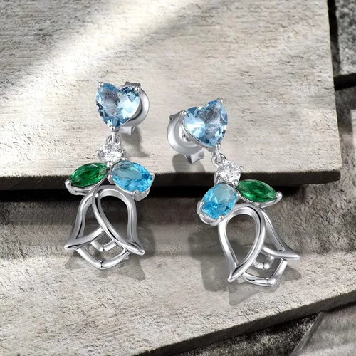 Vista 3 de Santuzza Aretes de plata de ley 925 con piedras preciosas para mujer