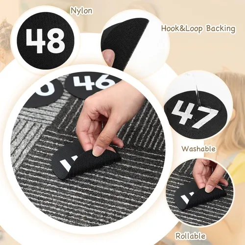 Vista 4 de Ireer 48 puntos marcadores de alfombra, puntos de alfombra con número 1-48, puntos de alineación para alfombra, suministros de decoración de puntos