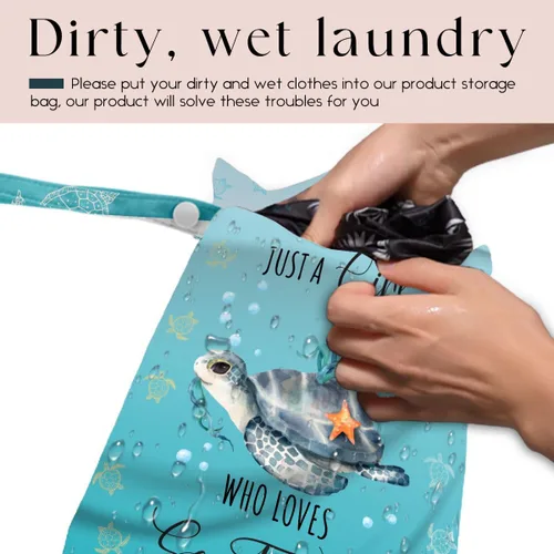 Vista 3 de Bolsa impermeable para traje de baño, bolsa húmeda y seca para playa y viaje, con cierre oculto, reutilizable para bebé, para trajes de baño Tortuga