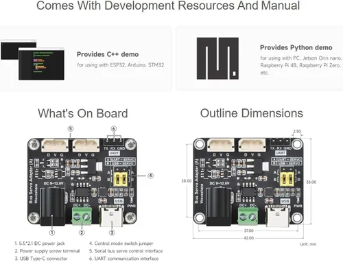Vista 6 de Waveshare ST/SC Serial Bus Servo Driver Board - Soporta control UART y USB, potencias y controles de hasta 253 servos, 1.654 in x 1.299 in